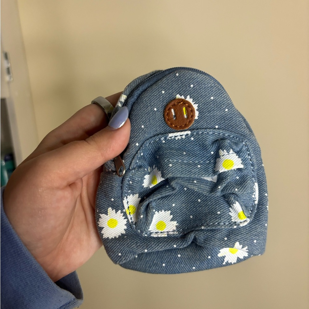 Kids Denim Mini Backpack with Daisy Print coin bag